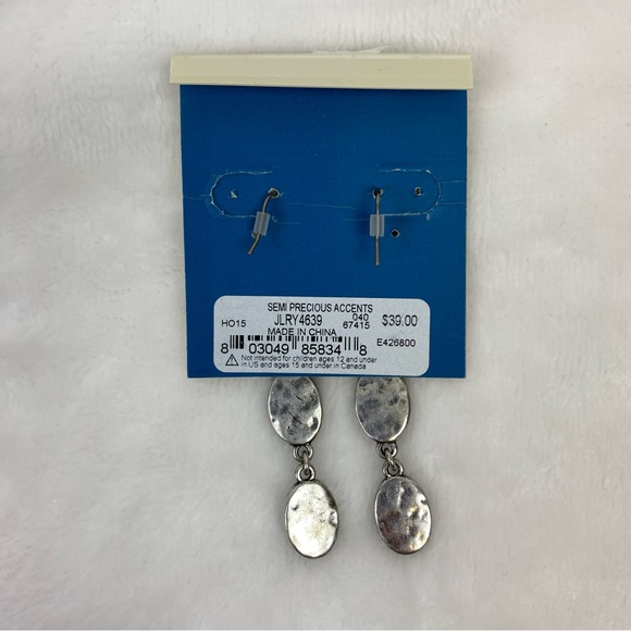 Lucky Brand Quartz & Black Crystal Linear Earrings Silver Tone Metal NWT - Picture 4 of 4